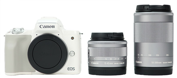 キヤノン ミラーレス一眼カメラ EOS Kiss M ホワイト ダブルズームキット 商品イメージ1